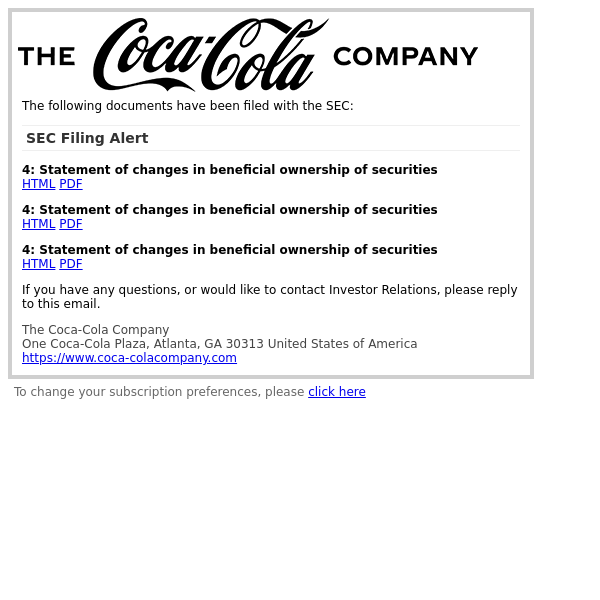 SEC Filing Alert for The Coca-Cola Company