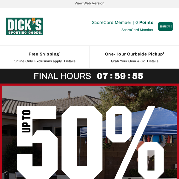 Your DICK'S Sporting Goods message: don't miss out, Memorial Day offers expire tonight - there's not much time remaining to SAVE.