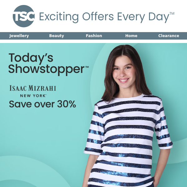 Today’s Showstopper™ - Isaac Mizrahi Sequin Stripe Jersey Tee