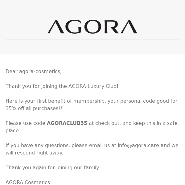 Your Agora Luxury Club Membership!