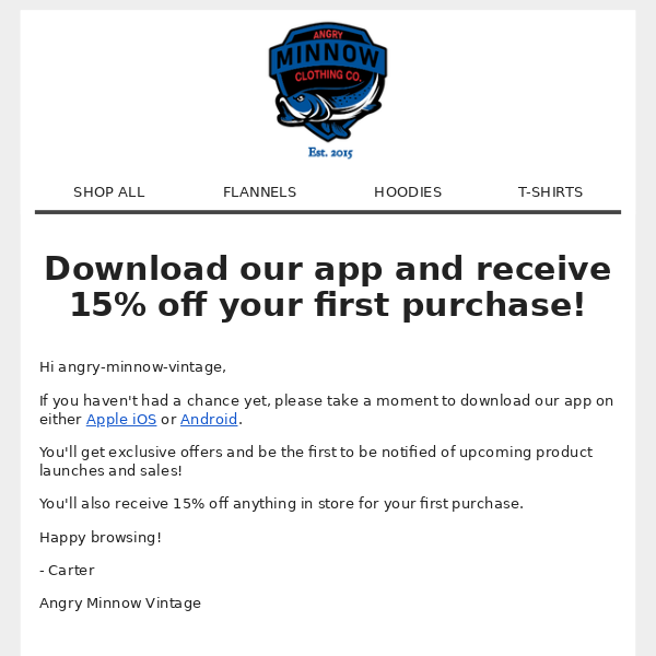 Download our app and get 15% off!