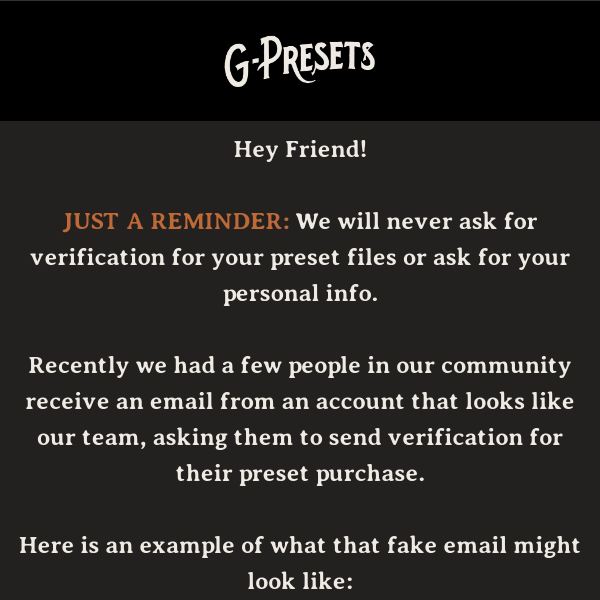 An Important Message From The G-Presets Team