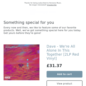 LIMITED FIND! Dave - We're All Alone In This Together [2LP Red Vinyl]