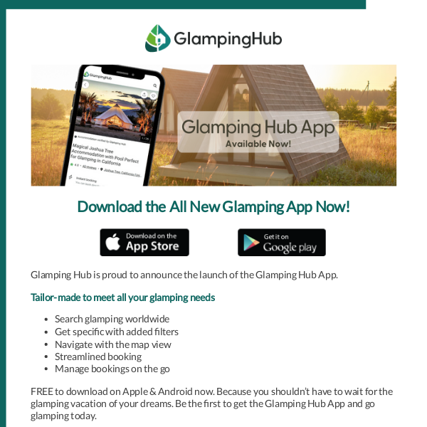 Enjoy the brand new Glamping Hub App