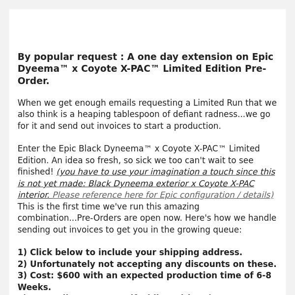 + LAST CHANCE : EPIC DYNEEMA x COYOTE XPAC™ +