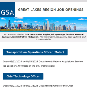 New/Current Job Opportunities in the GSA Great Lakes Region