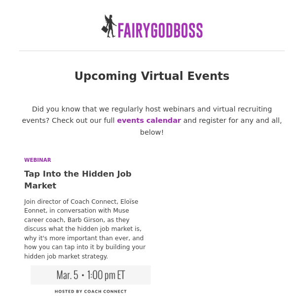 You're Invited: Upcoming 🆓 Virtual Events on Fairygodboss