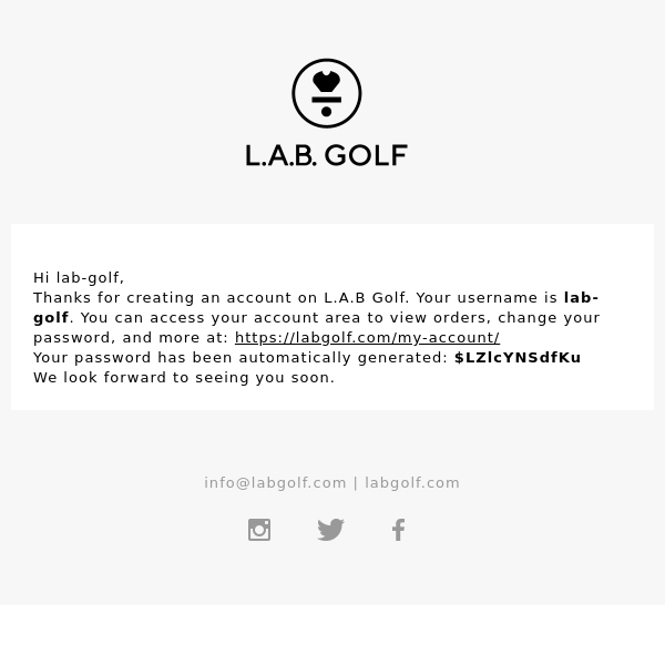 Your L.A.B Golf account has been created!