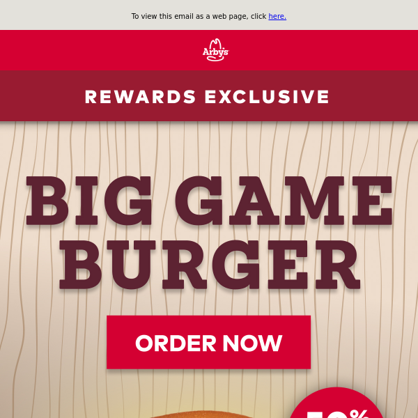 50% off Big Game Burger thru 10/2 🍔
