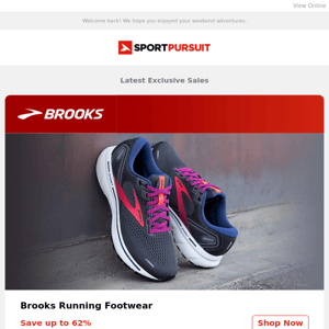 Up to 65% Off: Brooks Running Footwear | Hunter | Bestard Technical Footwear | Casual T-Shirts | Ruroc
