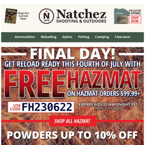 Final Day for Free Hazmat on Hazmat Orders $99.99+