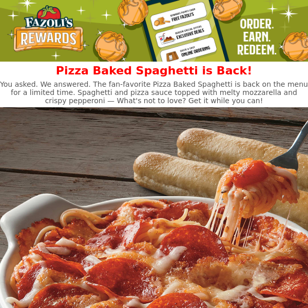 Pizza Baked Spaghetti is Back!