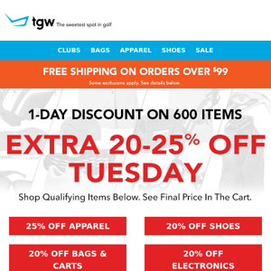 Extra 20-25% Off Tuesday. 1-Day Discount On 600 Items.