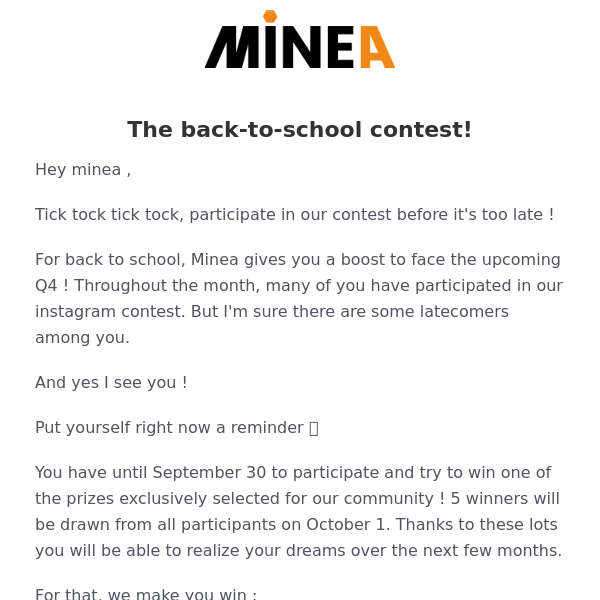 🏆 Only a few hours left to win 1 free year on Minea, free Yomi training, and much more...