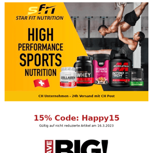 🔥 15% Code: Happy15 🔥 Fitness Food & Supps - nur heute!