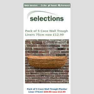 Pack of 5 Coco Wall Trough Liners 75cm now £12.99