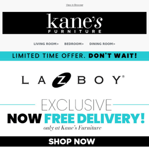 Limited time savings on La-Z-Boy! PLUS Free Delivery!