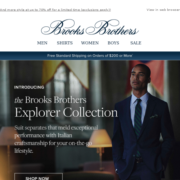 The Brooks Brothers Explorer Collection: Artfully crafted, these suit  separates are low-maintenance and high-performance. Suit up and set