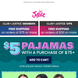 It's ON: $5 pajamas with purchase 📣