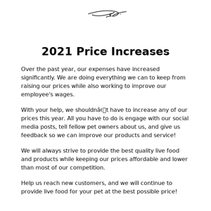 2021 Price Increase on Bugs and Reptile Supplies