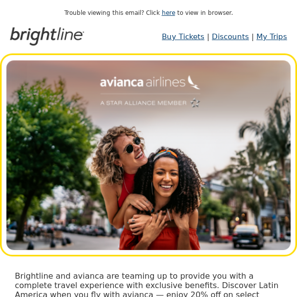 Brightline Partner Offers: 20% off avianca flights ✈️.