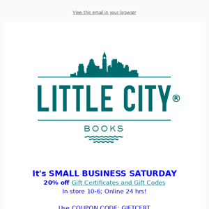 Small Biz Saturday: 20% off gift certs & codes