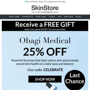 Final Day: 25% Off Obagi🏃