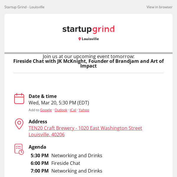 Event Tomorrow: Fireside Chat with JK McKnight, Founder of Brandjam and Art of Impact