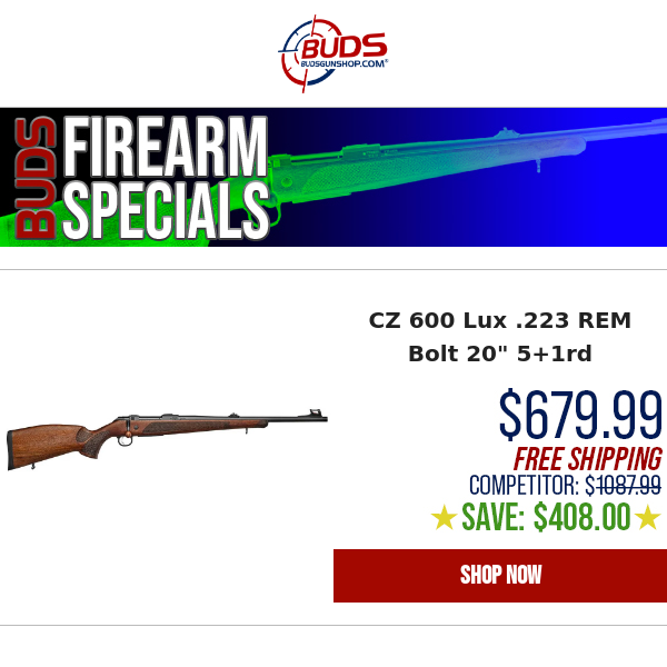 📦$408 OFF CZ .223 Bolt Action & FREE SHIPPING!🤑