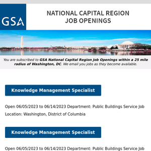 New/Current Job Opportunities in the GSA National Capital Region