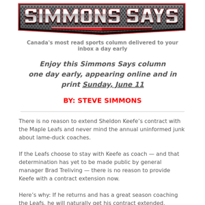 SIMMONS SAYS: Would Dubas trade for Keefe?