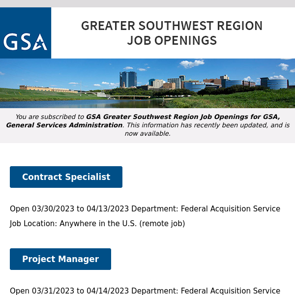 New/Current Job Opportunities in the GSA Greater Southwest Region