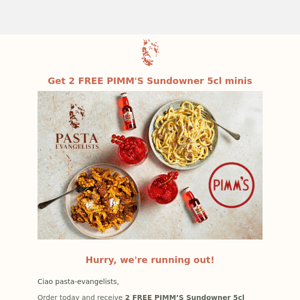 Pasta Evangelists, hurry your 50% off & 2 free drinks are expiring 🍸 🍸