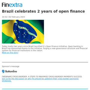 Finextra News Flash: Brazil celebrates 2 years of open finance