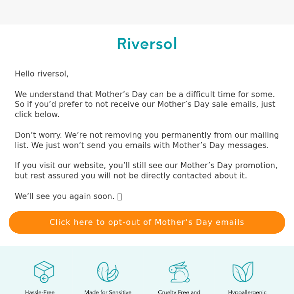 Opt out of Mother's Day promotion inside