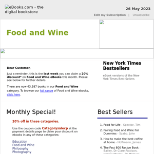 Food and Wine : Last Week for 20% Discount, See Coupon code ...