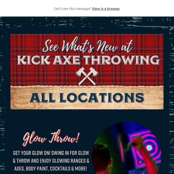 🪓Get Your Glow On at Kick Axe Throwing! + Happy Hour, Football & More! Info Inside 🎯