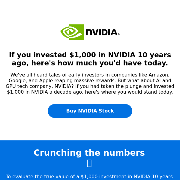 How much money you'd have if you invested in NVIDIA 10 years ago