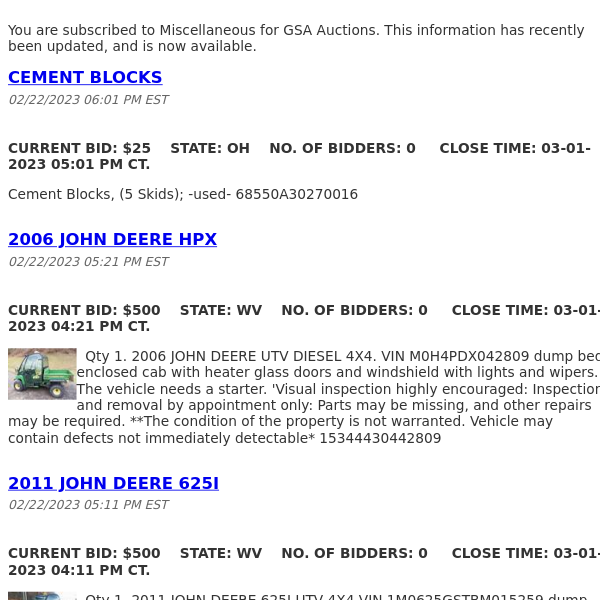 GSA Auctions Miscellaneous Update