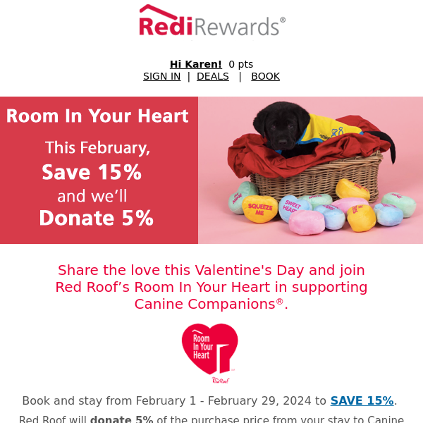 Red Roof, This Valentine's Day Join us in Supporting Canine Companions