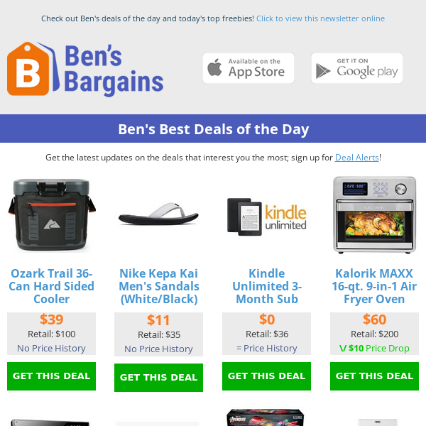 Ben's Best Deals: $39 Cooler (36-cans) - $0 Kindle Unlimited - $299 5-Burner Grill - $37 Nike Legend Shoes