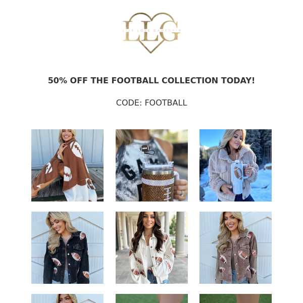 50% off the FOOTBALL collection today only.