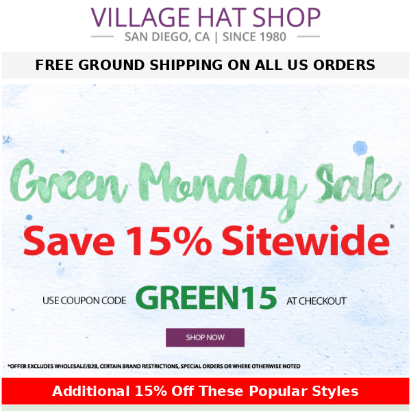 ONE DAY ONLY -- 15% Off Sitewide | Green Monday Sale | Additional 15% Off Popular Styles