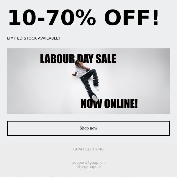 LABOUR DAY SALE NOW ONLINE!