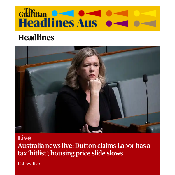 The Guardian Headlines: Australia news live: Dutton backs Bridget Archer, annual inflation eases after record run of interest rate hikes