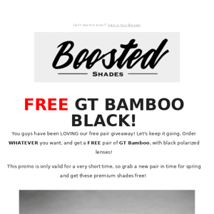 Get a Free Pair of GT Bamboo Polarized Shades!