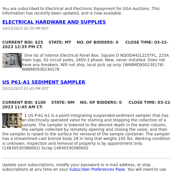 GSA Auctions Electrical and Electronic Equipment Update