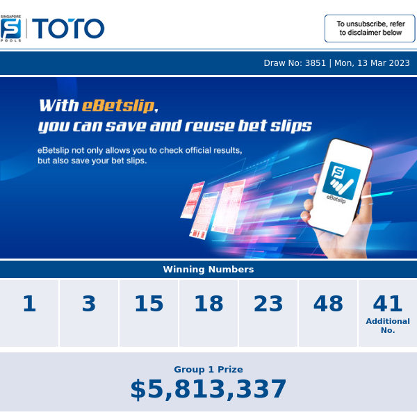 Latest TOTO Draw Results - Singapore Pools