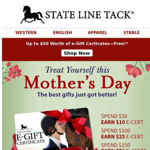 Time to Treat Mom! Up to $50 In Free Gift Certificates!