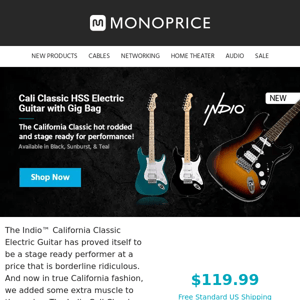 Just in Time for the Holidays! Indio Cali Classic HSS & Cali DLX Plus HSS Electric Guitars